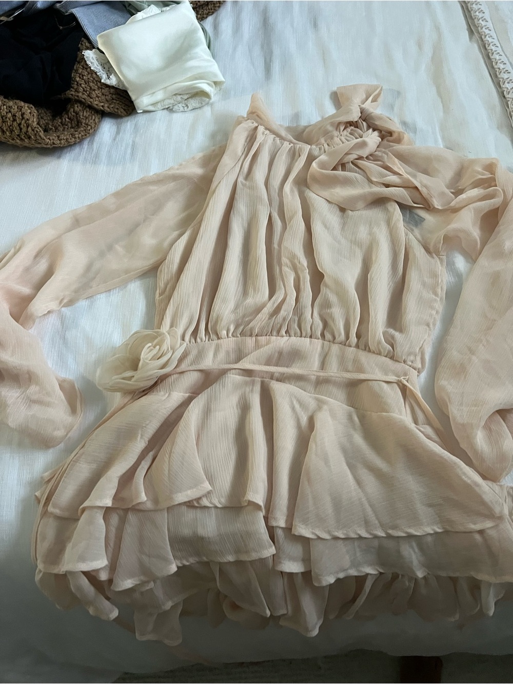 Fashion Nova Cream Ruffle Peplum Long-Sleeve Tunic